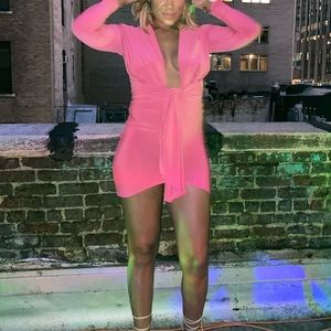 Hot Pink plunging mini dress ** Valentines Day Approved